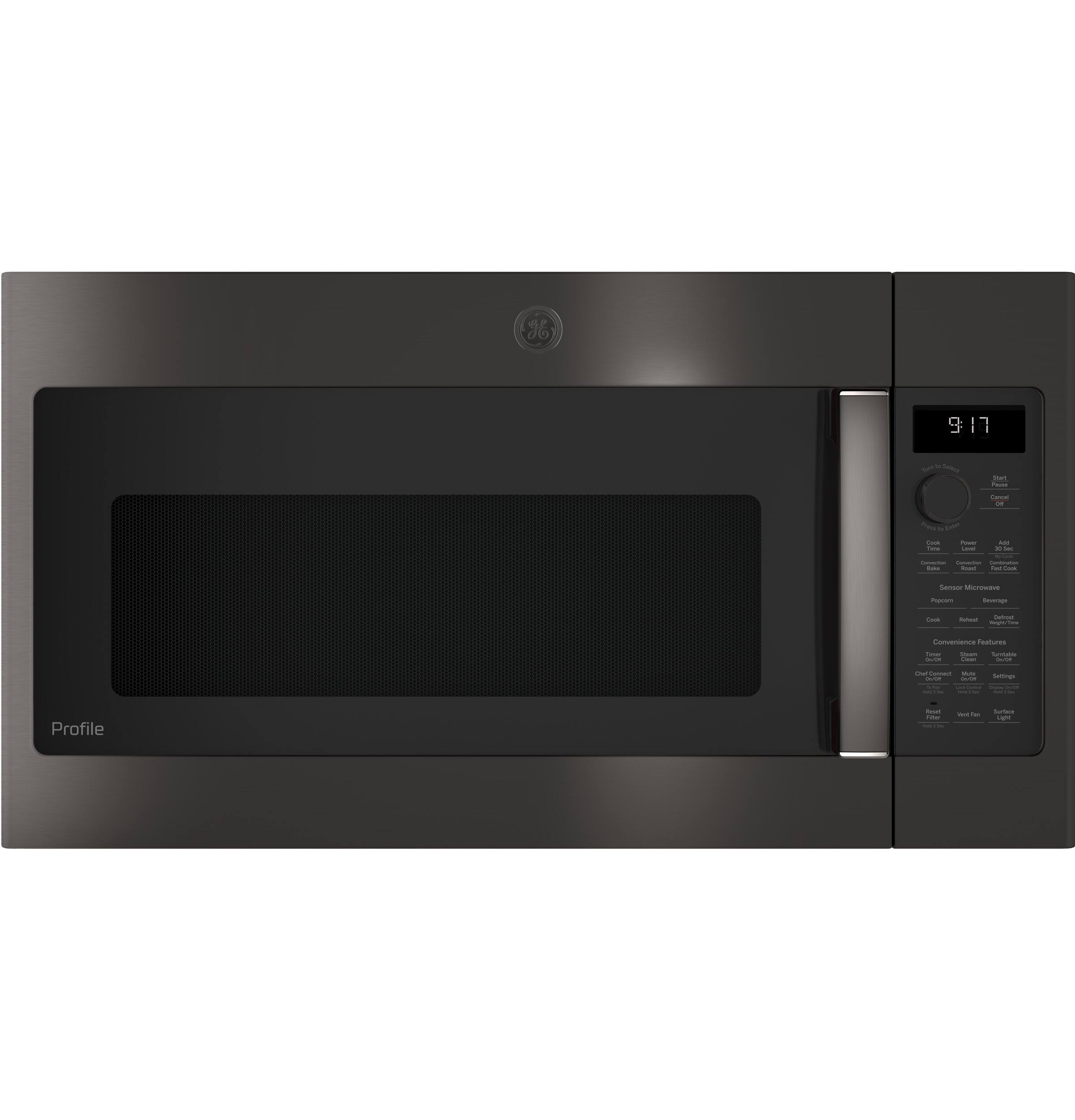 Front. GE Profile - 1.7 Cu. Ft. Convection Over-the-Range Microwave with Sensor Cooking - Black Stainless Steel.