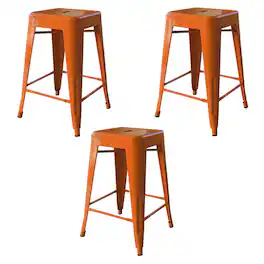 AmeriHome - Loft 24 in. Metal Bar Stool - 3 Piece - Orange