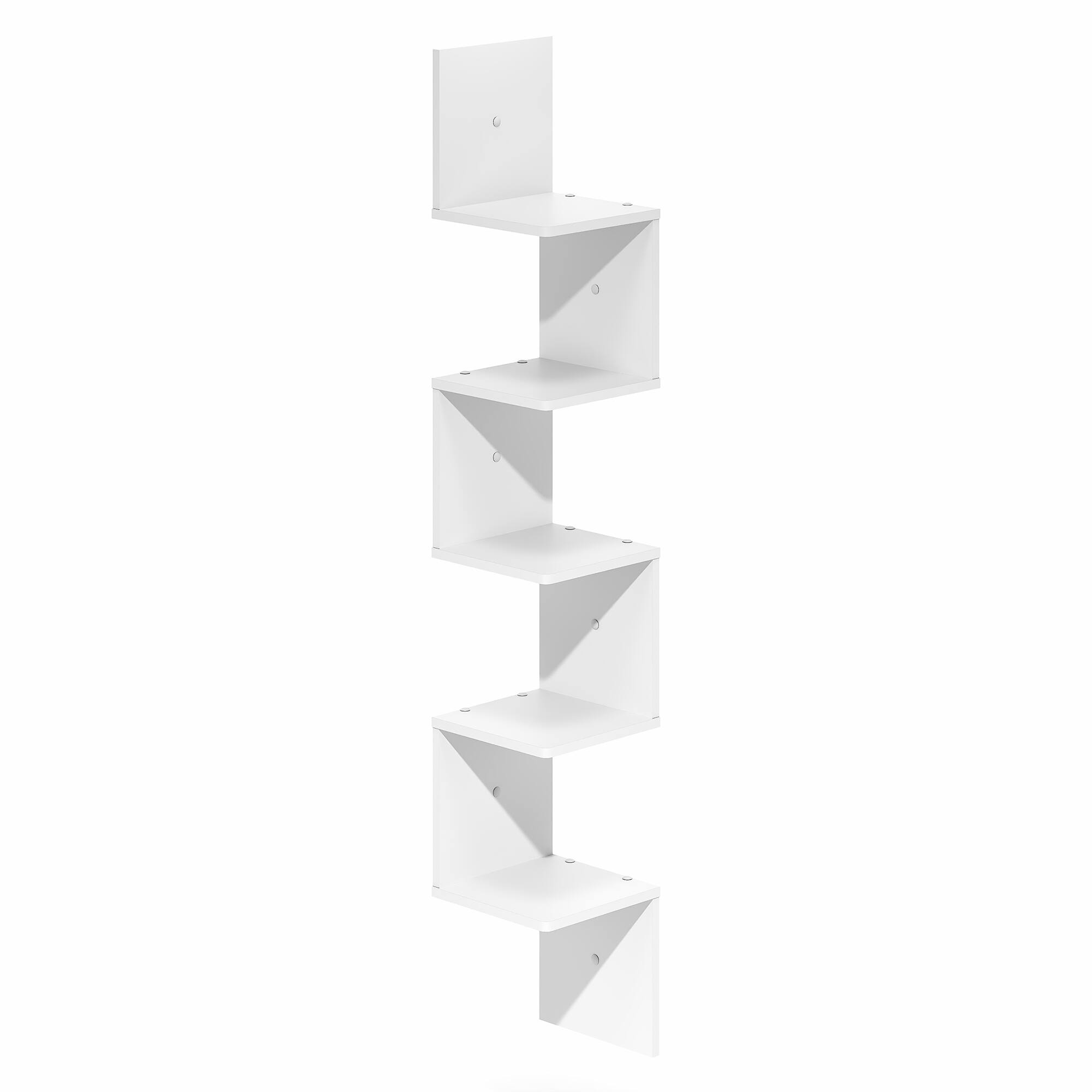 Alt View 4. Furinno - ROSSI Easy Assembly Corner Floating Shelves for Wall, Corner Square Wall Shelf, S-shape Radial Floating Book Shelf - White.