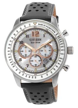 Citizen - Chronograph Leather Strap Grey Dial Eco-Drive CA4500-24H 100M Men's Watch - Gray