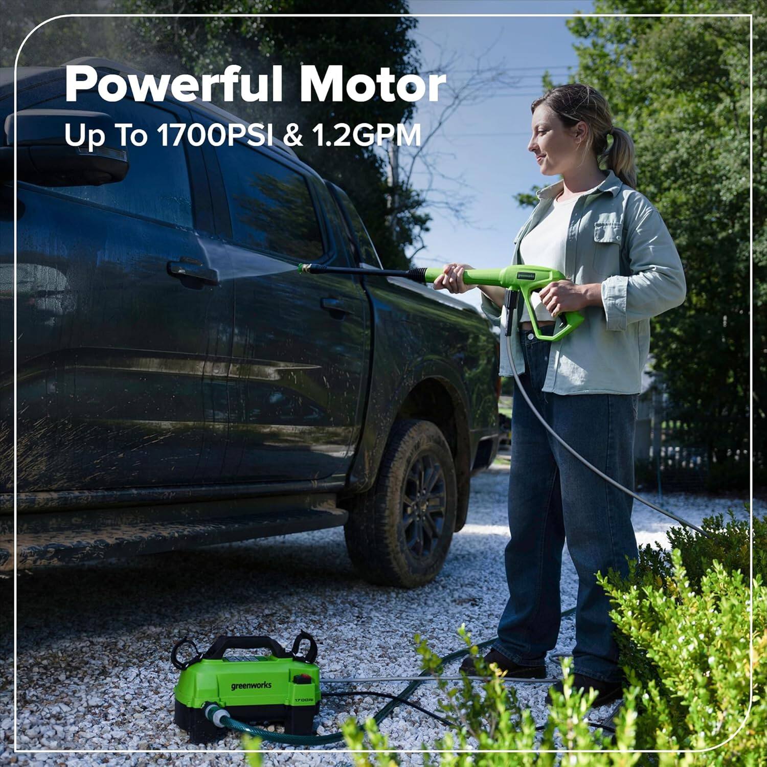 Powerful Motor  
Up To 1700PSI & 1.2GPM  
greenworks