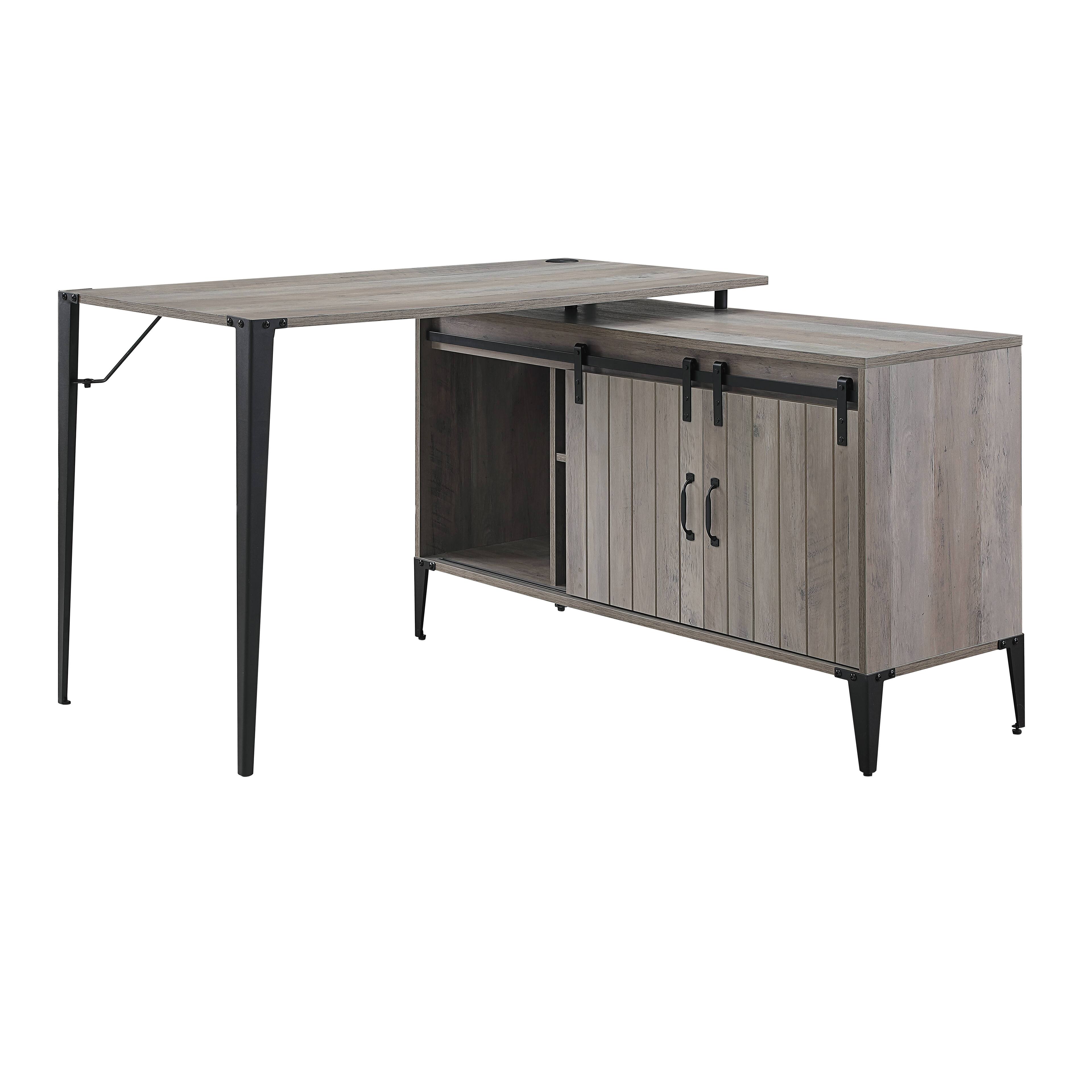 Left. APRILSOUL - Gray Oak Black Finish Writing Desk - Gray.