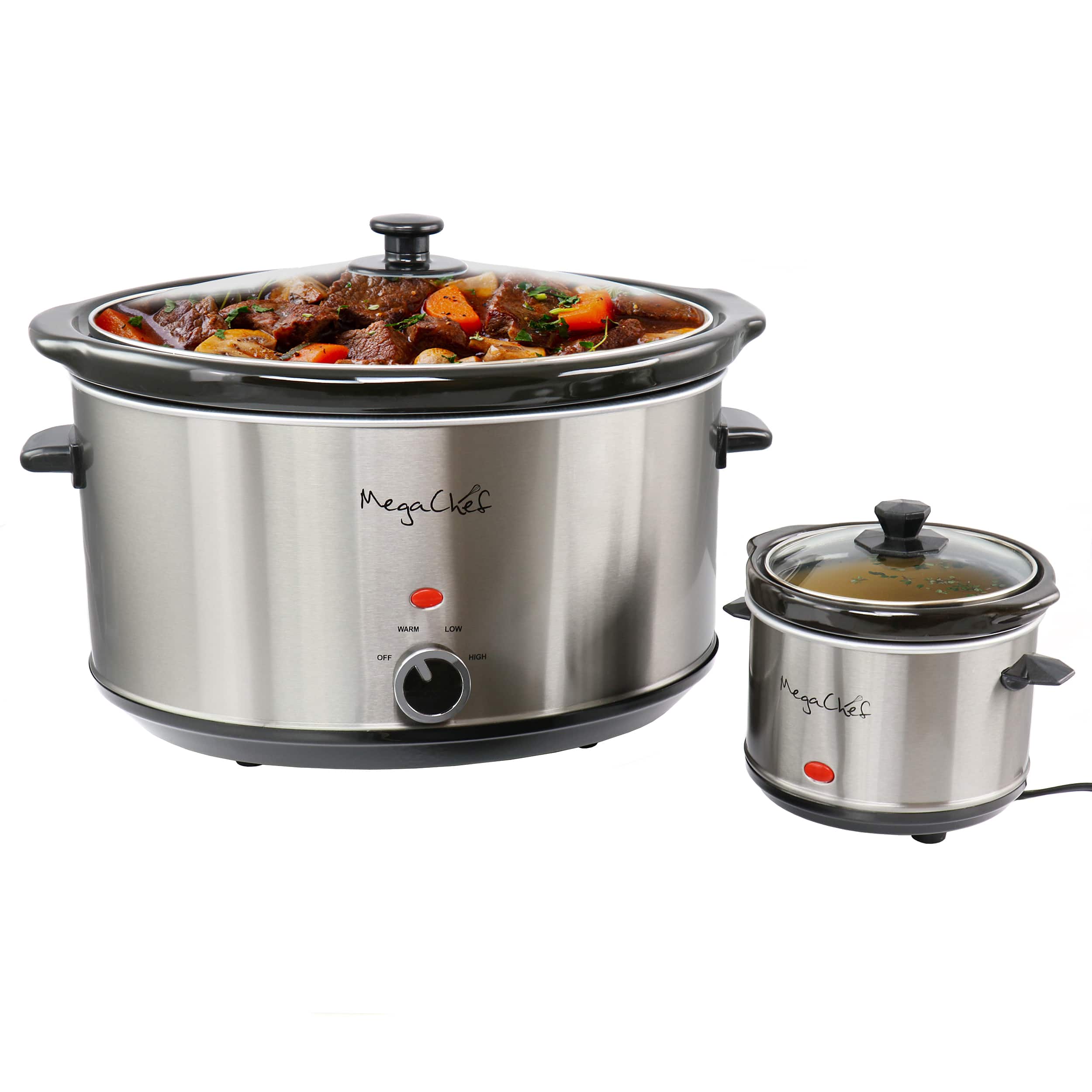 MegaChef - 8 Quart Slow Cooker with Bouns Mini 0.6 Quart Warmer - Silver