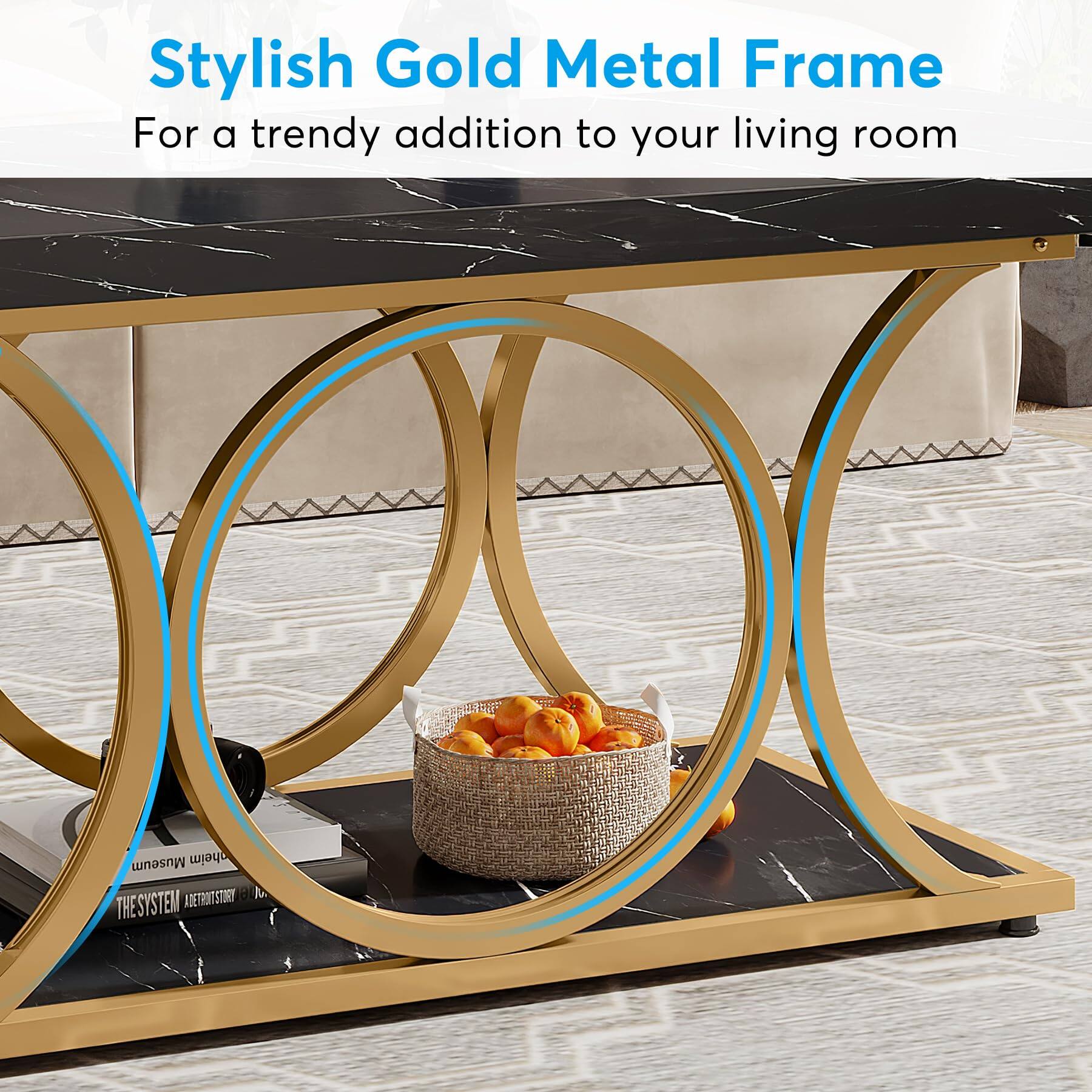 Stylish Gold Metal Frame  
For a trendy addition to your living room