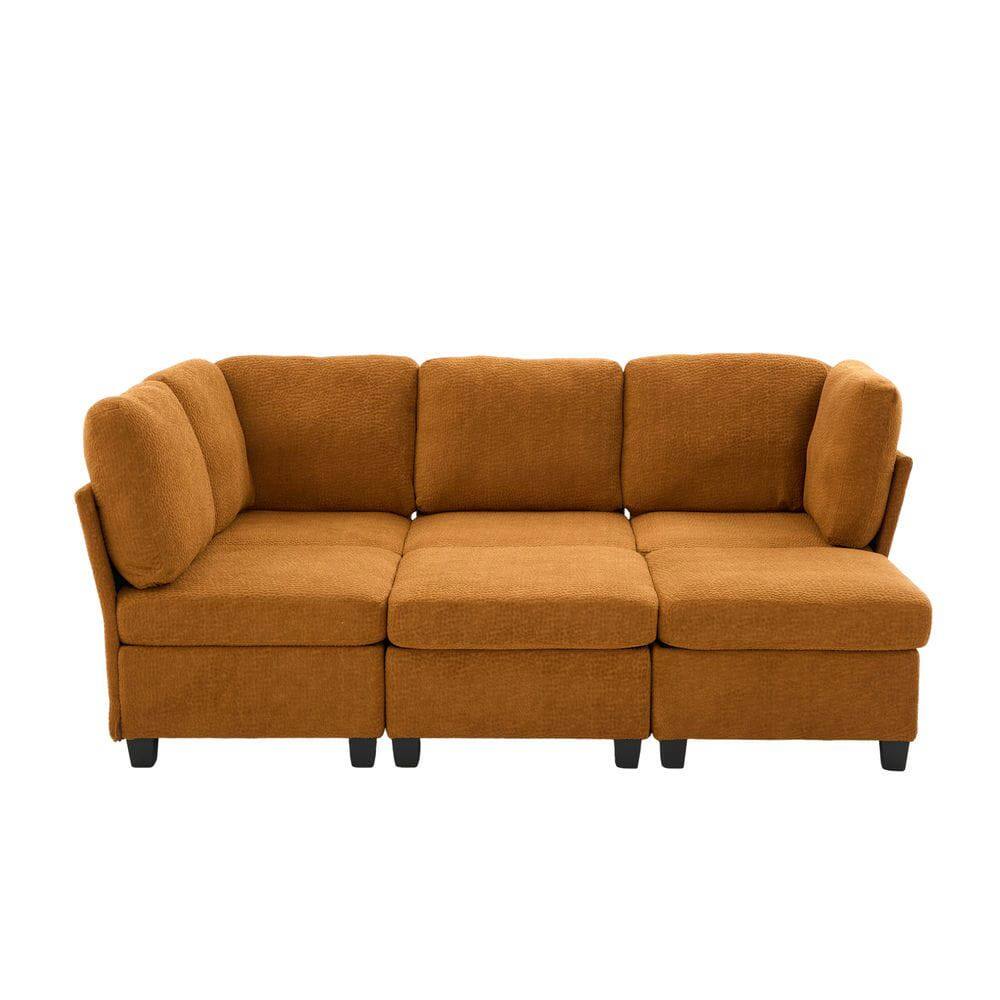 Alt View 1. Kadyn - U-Shaped 6-Seat Sectional, Oversized Modular Couch with Chaise and Storage Ottoman, Orange - Orange.