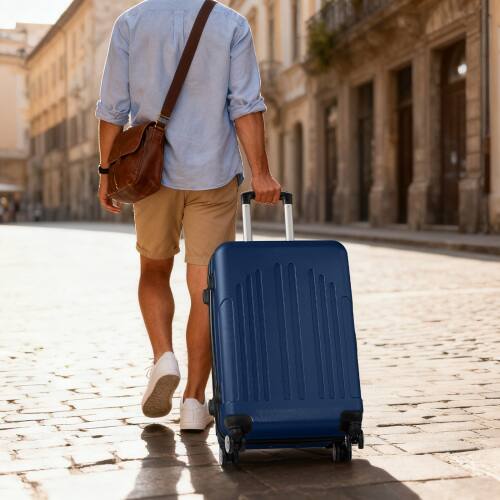 Alt View 3. Winado - 24" Checked Luggage Trolley Case ABS Hardside Medium Suitcase with Double Spinner Wheels & TSA Lock for Travel Business - Navy Blue.