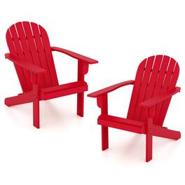 Gymax - 2PCS Patio Adirondack Chair w/ Inclined Seat High Backrest & Wide Armrests - Red