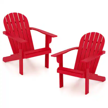 Alt View 4. Gymax - Gymax 4PCS Patio Adirondack Chair w/ Inclined Seat High Backrest & Wide Armrests Red - Red.