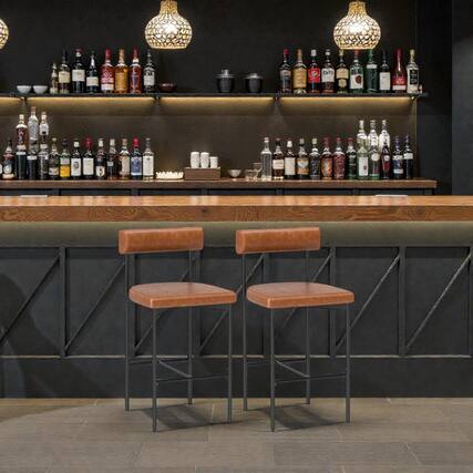 Front. Hivvago - 20-Inch Counter Height Upholstered Bar Chairs with Supportive Backrests - Set of 2 - Brown.