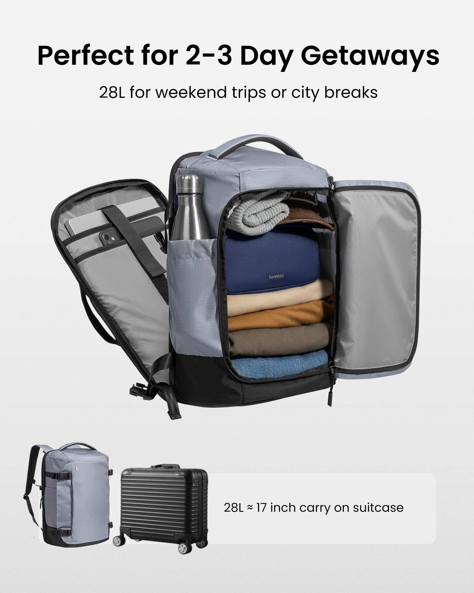 Perfect for 2-3 Day Getaways  
28L for weekend trips or city breaks  

28L ~ 17 inch carry on suitcase