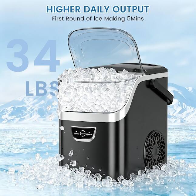 HIGHER DAILY OUTPUT  
First Round of Ice Making 5 Mins  
34 LBS