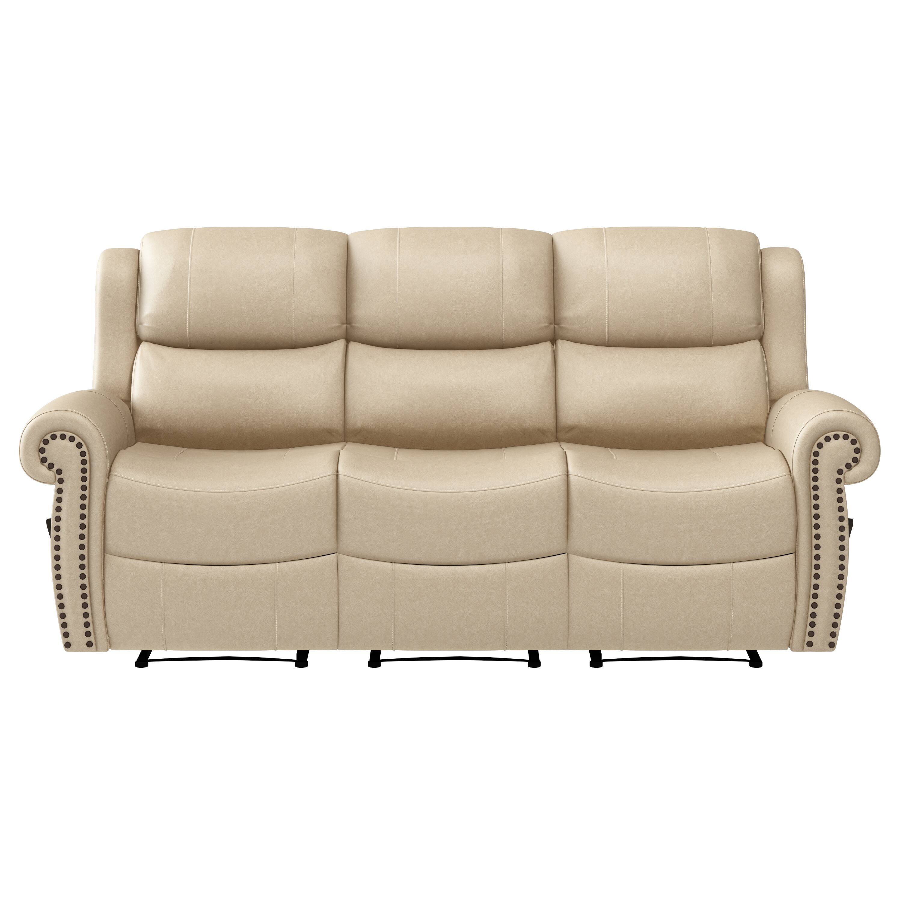 Front. ProLounger - Di'Onna Rolled Arm Distressed Faux Leather 3 Seat Wall Hugger Recliner Sofa - Latte Tan.