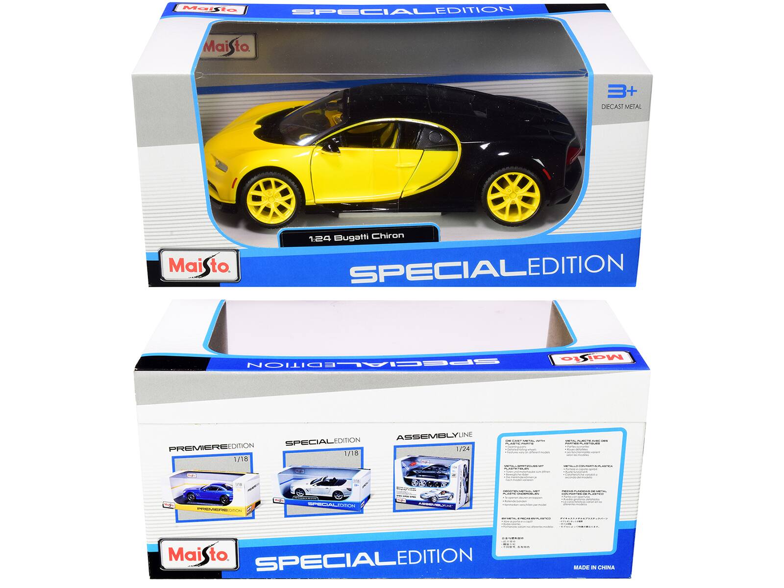 Maisto SPECIALEDITION EDITION 3+ DIECAST METAL 1.24 Bugatti Chiron SPECIALEDITION ASSEMBLY LINE SPECIALEDITION EDITION PREMIEREEDITION 1/24 1/18 1/18 I - - OF Ls ie 01 Sgn wwCA/GPECTOr Chcas SPECALIDTON | Maisto SPECIALEDITION EDITION MADE IN CHINA