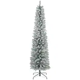 Homcom - Artificial Pencil Christmas Tree with 405 Snow Flocked Tips, Metal Base, Realistic Xmas Tree - Green