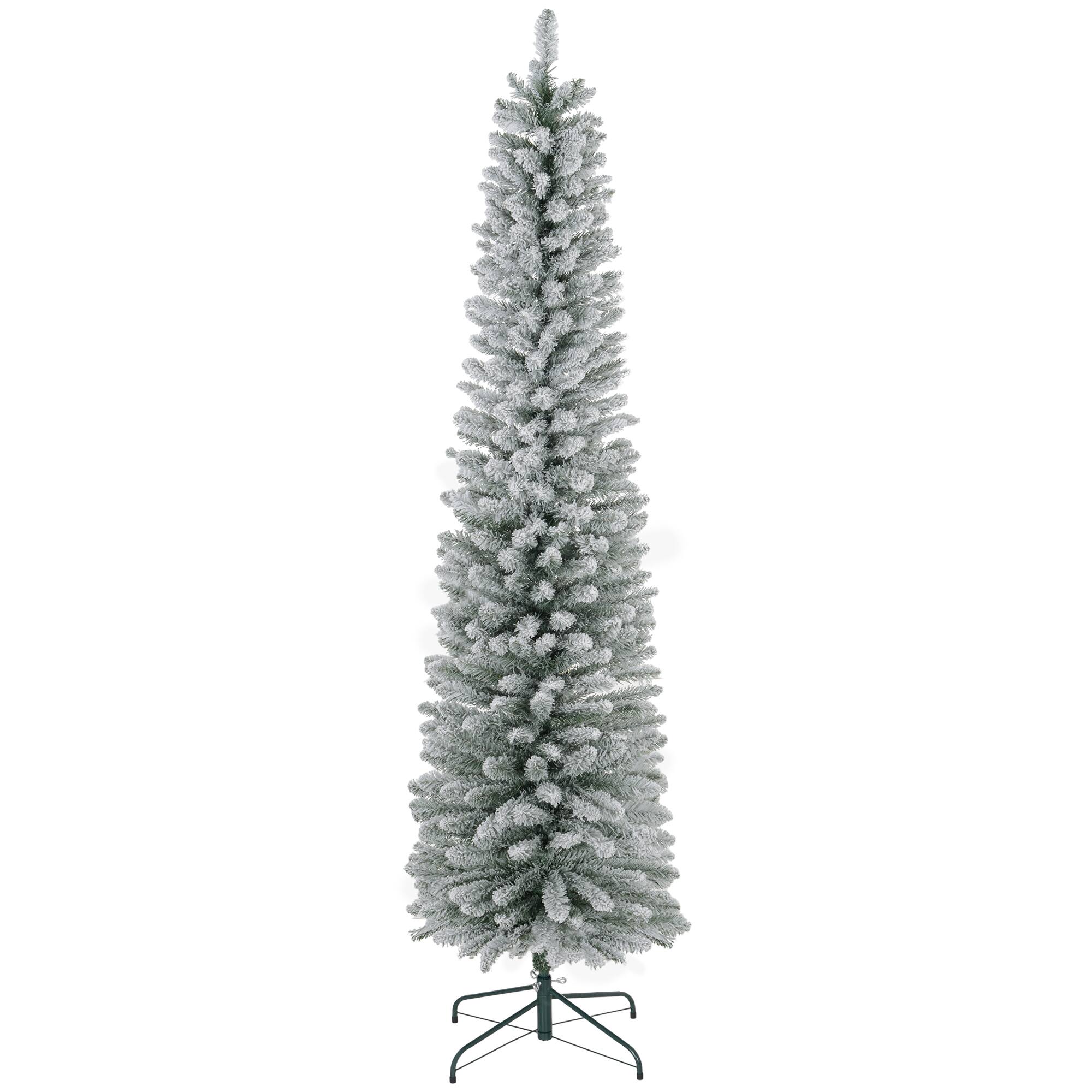 Homcom - Artificial Pencil Christmas Tree with 405 Snow Flocked Tips, Metal Base, Realistic Xmas Tree - Green