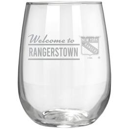 Great American Products - New York Rangers Etched 17oz. Rally Cry Stemless Wine Glass - Multicolor