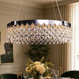Siljoy - 24-inch Modern Round Alabaster LED Chandelier Dimmable Adjustable Height for Living Room Foyer and Bedroom - Chrome
