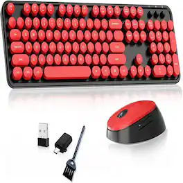 MOSZAR LLC - Wireless Keyboard and Mouse, COOFUN Retro Typewriter - Black, Red