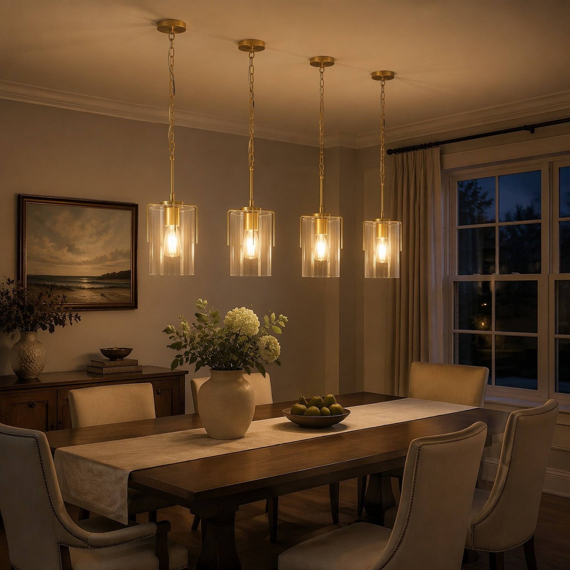 Alt View 1. RYHNUYNE - Farmhouse Gold Pendant Light, 1-Light Clear Glass Adjustable Hanging Fixture for Kitchen Island & Dining Room - Gold.