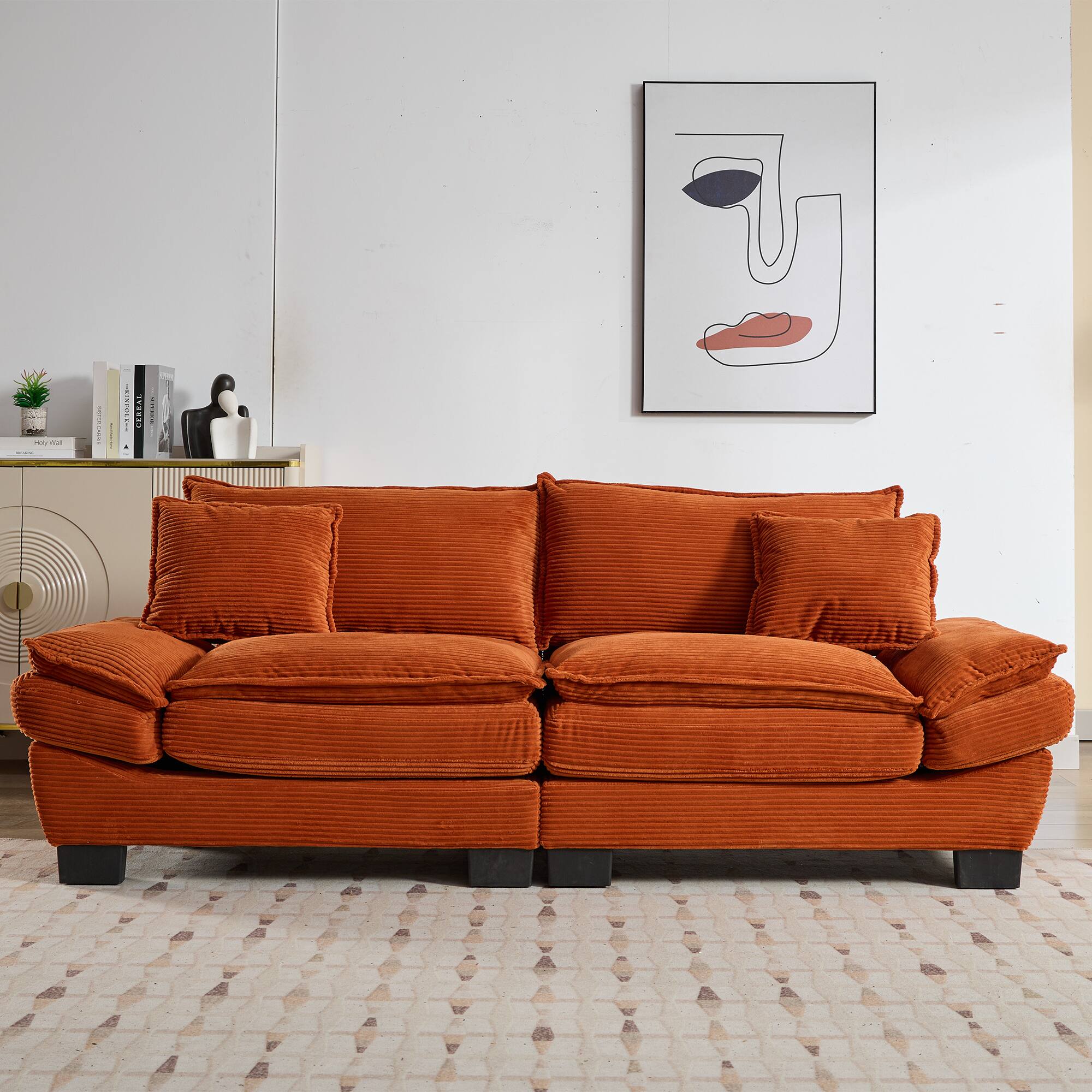 Alt View 8. Tiramisubest - Corduroy Couch Loveseat Sofa with Pillows,Comfy Upholstered Deep Seat Sofa for Bedroom,Living Room,Office-Orange - Orange.