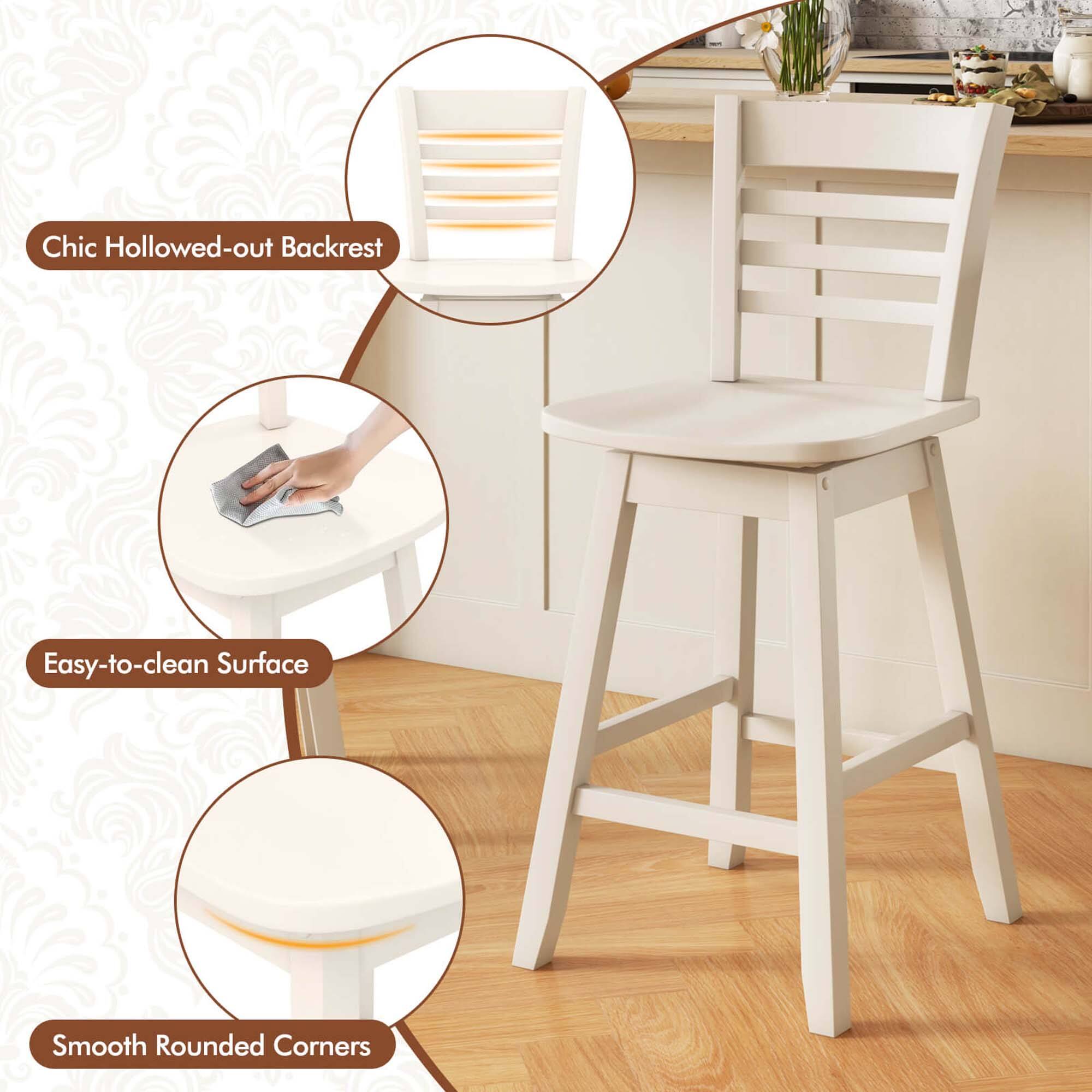 The text on the image is grouped as follows:

1. Chic Hollowed-out Backrest
2. Easy-to-clean Surface
3. Smooth Rounded Corners