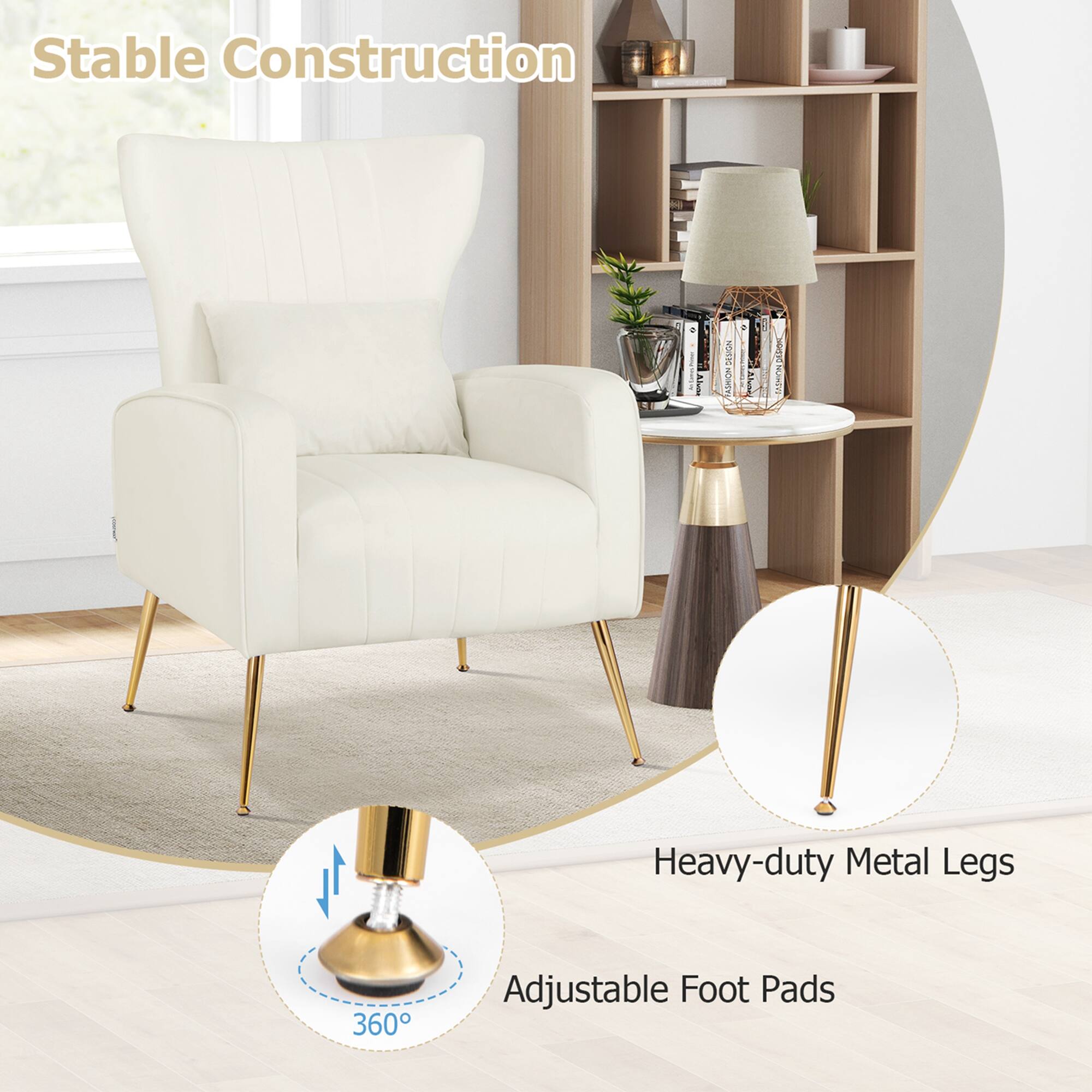 Stable Construction with Heavy-duty Metal Legs and 360 Adjustable Foot Pads.