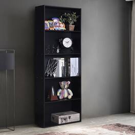 Hivvago - Modern 5-Shelf Bookcase Storage Shelves - Black Wood Finish