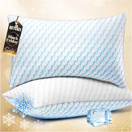 COQOOL - Cooling Bed Pillows Queen Size Set of 2 – Soft Down-Alternative Hotel Pillows for Side, Back & Stomach Sleepers - Blue & White