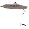 Front. Costway - 10FT Cantilever Solar Powered 32LED Lighted Patio Offset Umbrella Outdoor - Coffee.