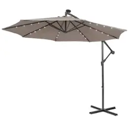Costway - 10FT Cantilever Solar Powered 32LED Lighted Patio Offset Umbrella Outdoor - Coffee