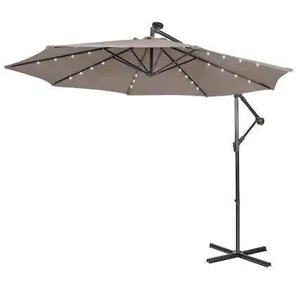 Front. Costway - 10FT Cantilever Solar Powered 32LED Lighted Patio Offset Umbrella Outdoor - Coffee.
