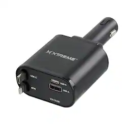Xtreme - Power Pro Series 4-in-1 Retractable Car Charger with USB-C & 8-Pin Cables, Black - Black