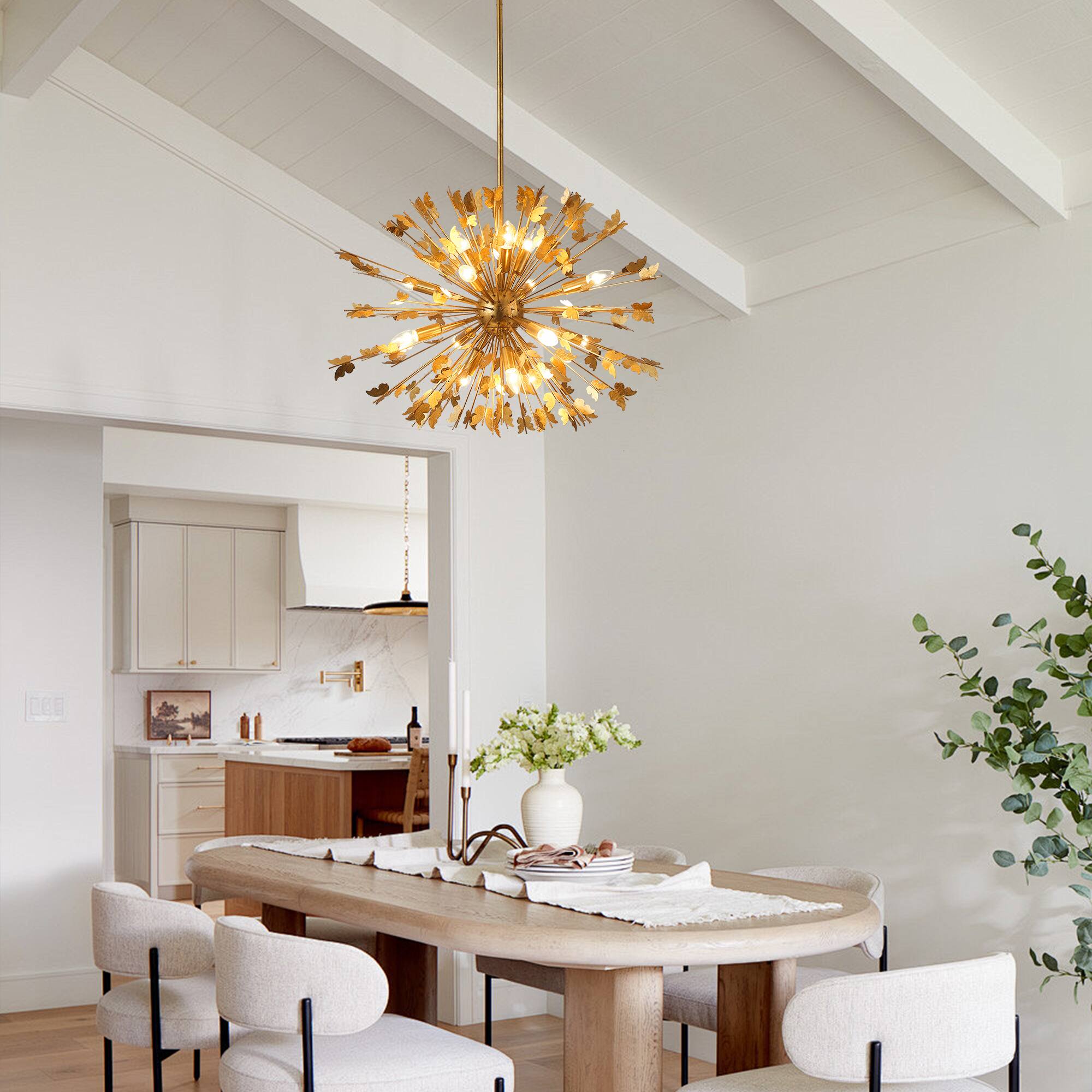 Left. Parrot Uncle - Modern Handmade Butterfly 14-Light Globe Chandelier - Antique Gold.