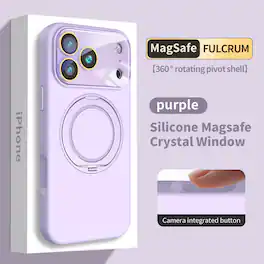 Dteck - Frosted Mag-Safe Case for Apple iPhone 17 Pro with Metal Rotating Kickstand,Slim Shockproof Silicone+Lens Glass Cover - Purple