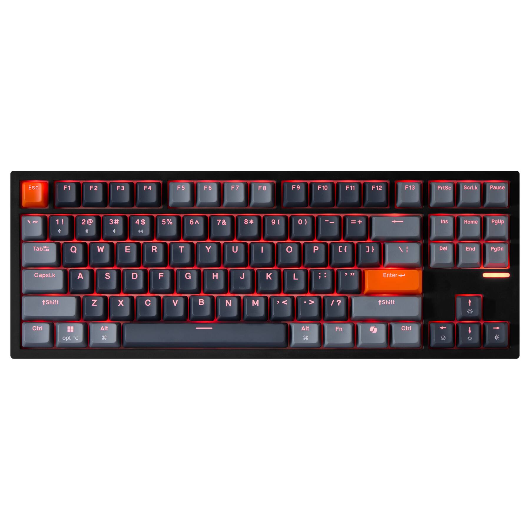 ESC F1 F2 F3 F4 F5 F6 F7 F8 F9 F10 F11 F12 F13 PrtSc ScrLk Pause 1! 2@ 3# 4$ 5% 6^ 7& 8* 9( 0) Ins Home PgUp Tab Q W E R T Y U I O P [ ] \ Del PgDn CapsLk A S D F G H J K L ; : Enter Shift Z X C V B N M , / ? Shift Ctrl Alt Fn