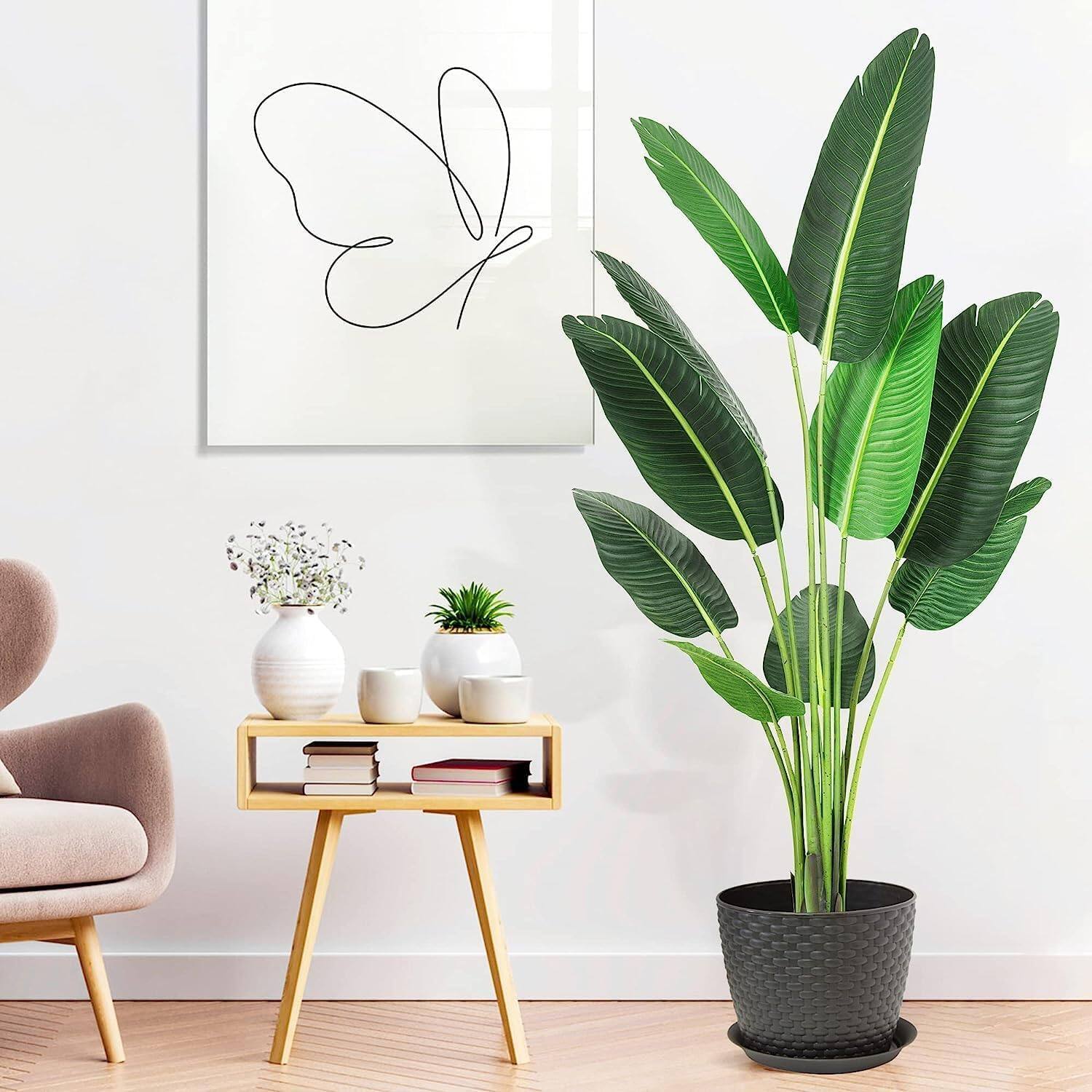 Left. Homhougo - Bird of Paradise Artificial Plant, 5 Feet Faux Bird Paradise Plant Green Tropical Artificial Plants - Green.