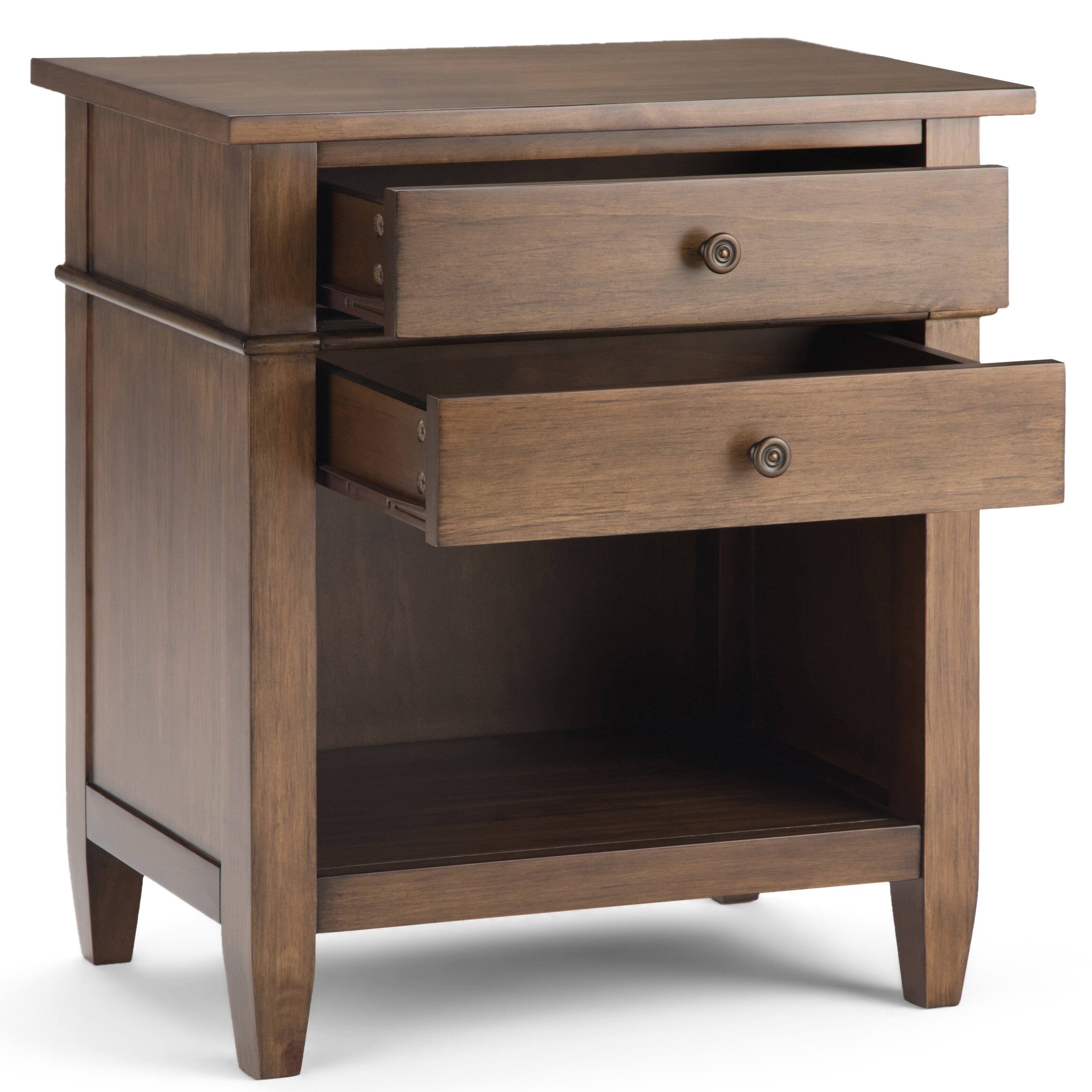 Left. Simpli Home - Carlton 24 inch Bedside Table (Set of 2) - Rustic Natural Aged Brown.