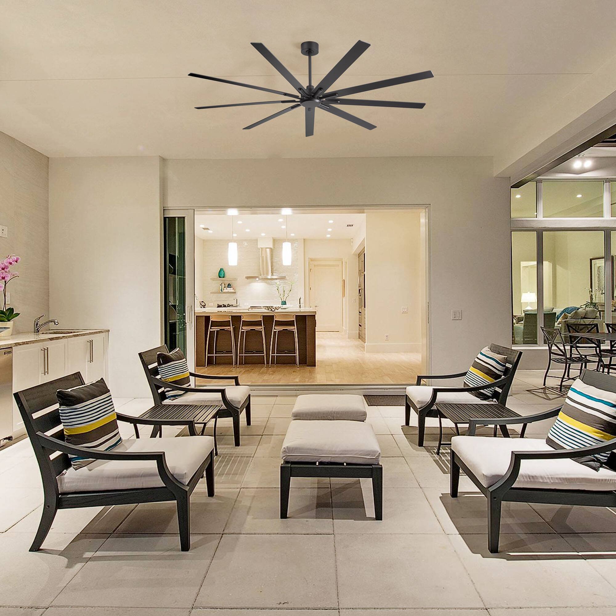 Alt View 2. Breezary - 84 Inch Great Ceiling Fan with Remote Control, 9 Reversible Plywood Blades, DC Motor, 3 Downrods, Light/No Light Options - Black (Without Light).