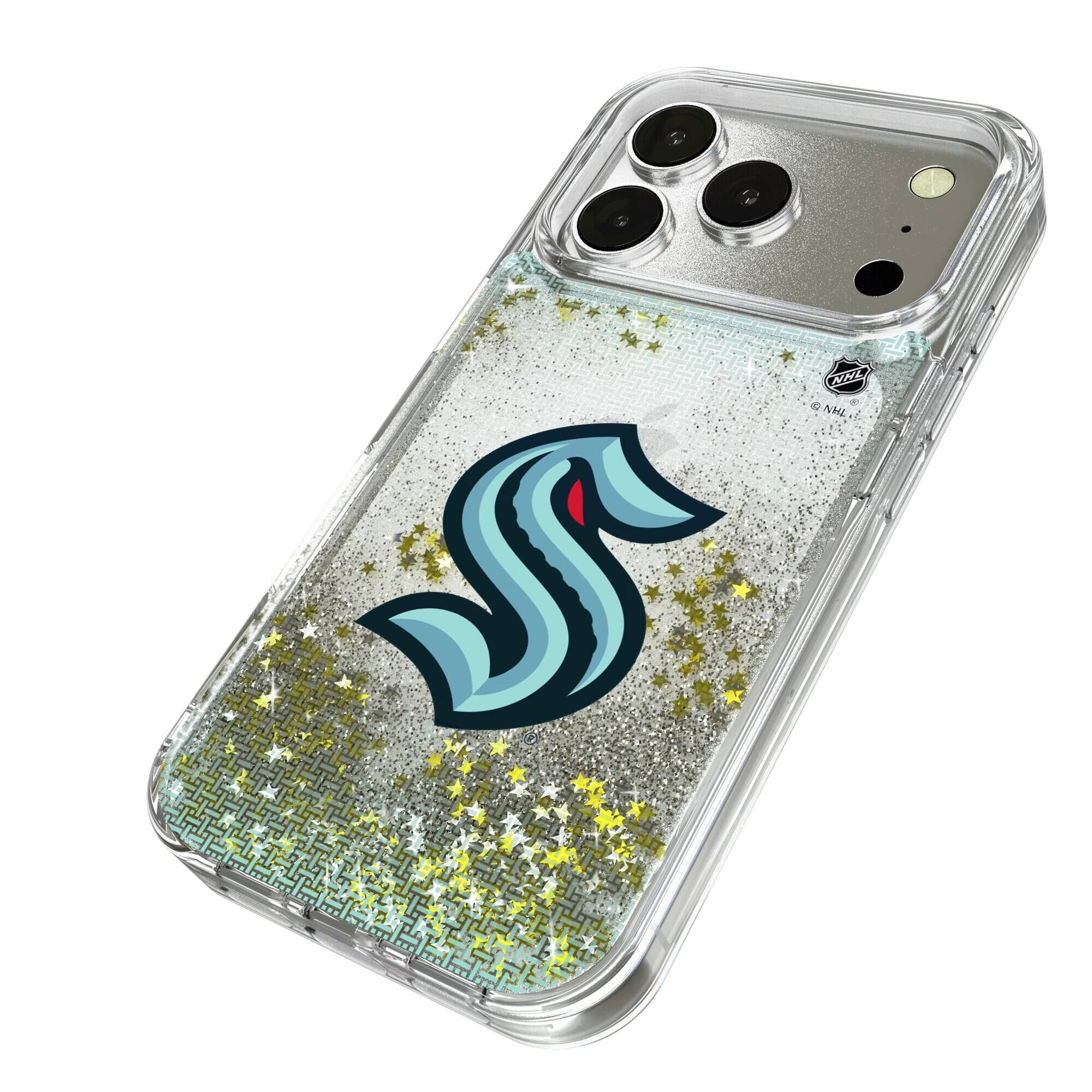 Alt View 1. Keyscaper - Seattle Kraken Linen Logo iPhone Glitter Case - 16 Pro - Multicolor.