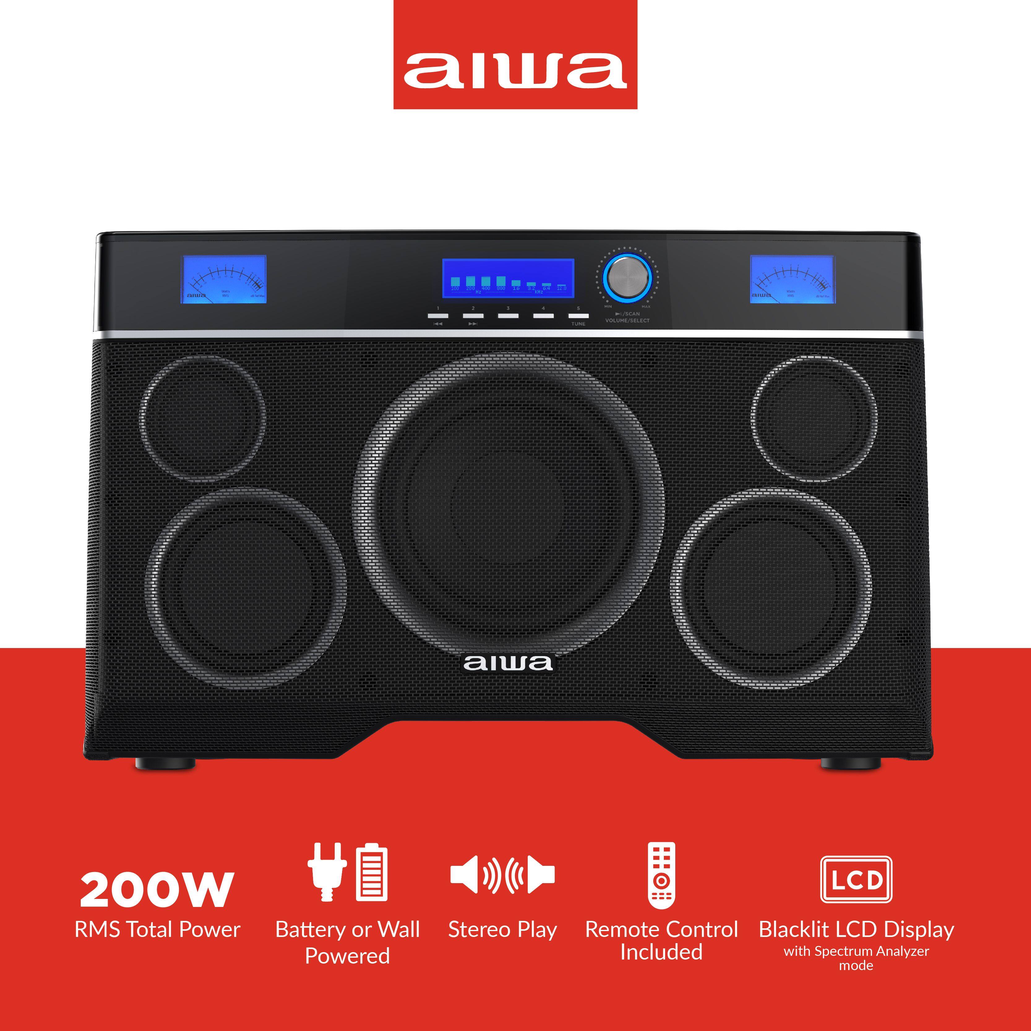 - alwa
- 200W RMS Total Power
- Battery or Wall Powered
- Stereo Play
- Remote Control Included
- Blacklit LCD Display with Spectrum Analyzer mode