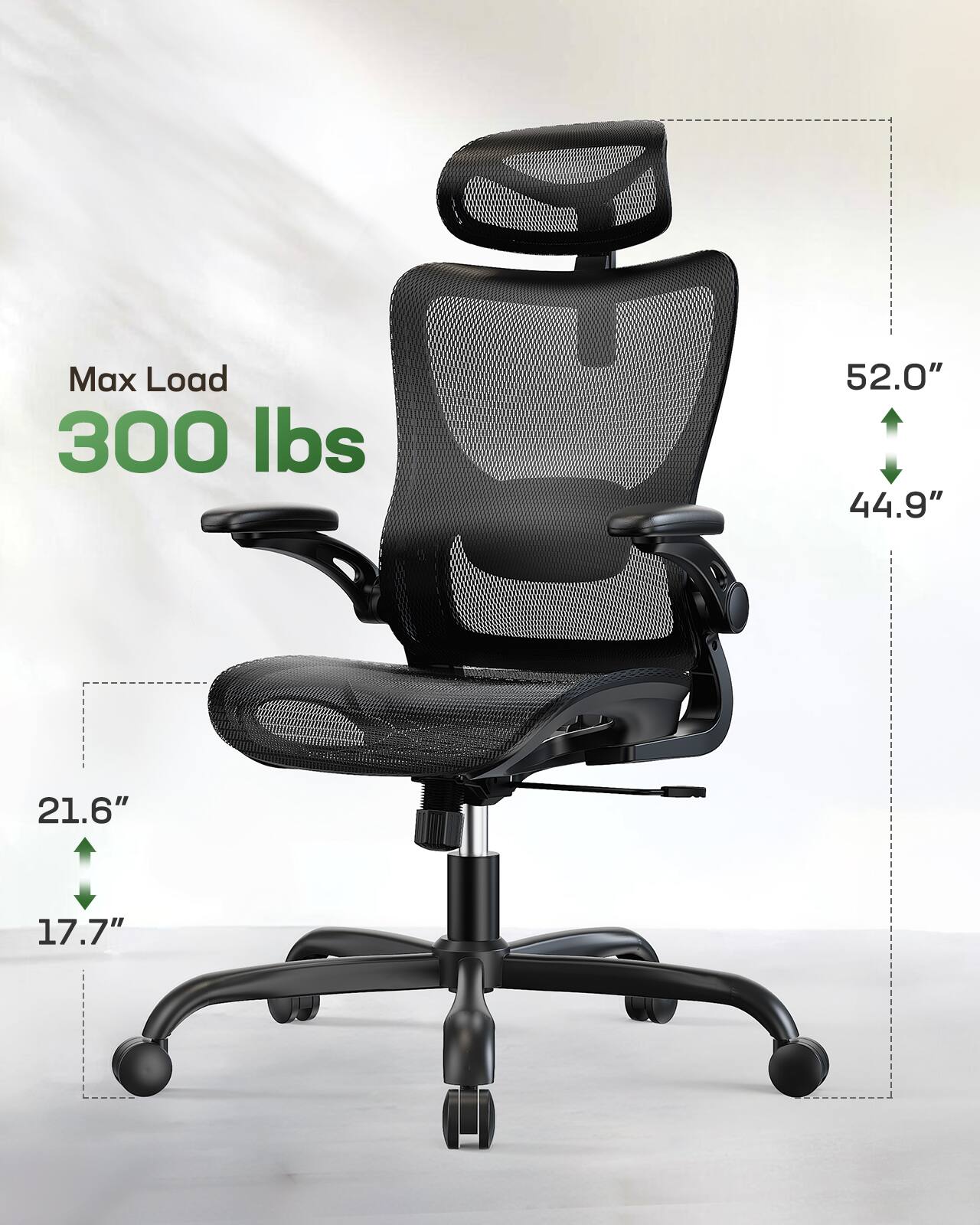 Max Load 300 lbs  
52.0"  
44.9"  
21.6"  
17.7"