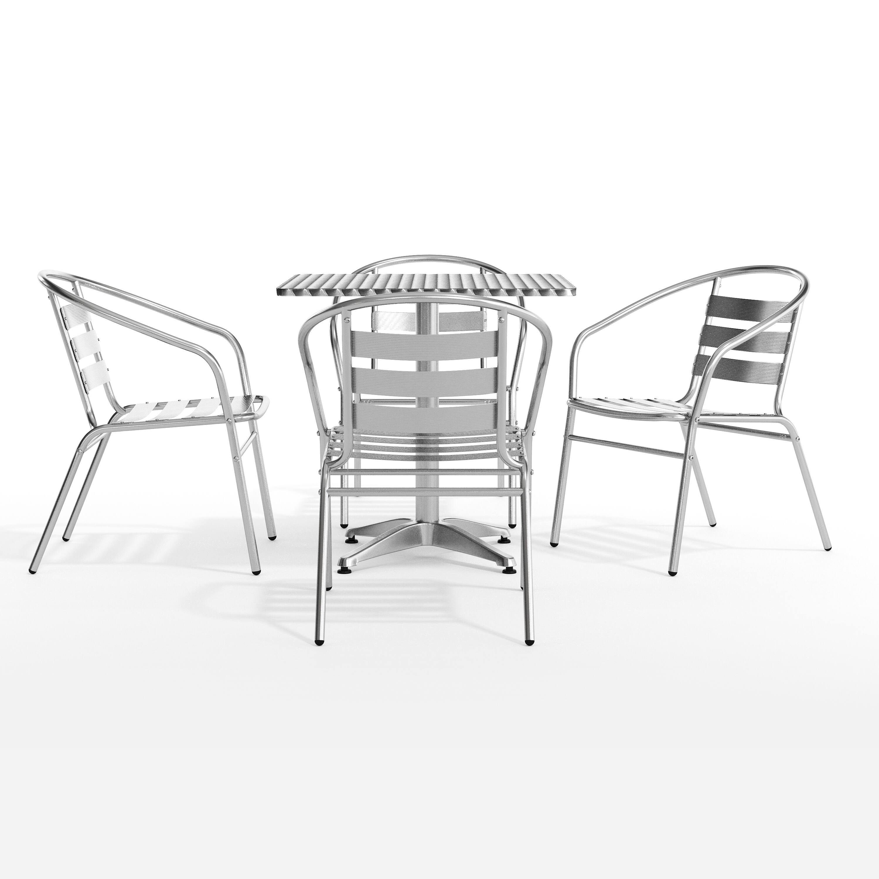 Alt View 9. Emma + Oliver - 27.5'' Square Aluminum Indoor-Outdoor Table Set with 4 Slat Back Chairs - Aluminum.