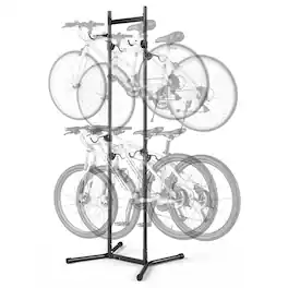 VEVOR - Bike Stand for 4 Bikes, Freestanding Vertical Bike Storage Rack, with Height-Adjustable Hooks, Heavy-Duty Carbon Steel - Black