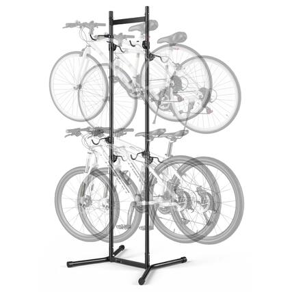 Front. VEVOR - Bike Stand for 4 Bikes, Freestanding Vertical Bike Storage Rack, with Height-Adjustable Hooks, Heavy-Duty Carbon Steel - Black.