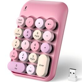 PRIMEPLUS - Cute Colorful Wireless Number Pad Keyboard - 18 Keys, Portable 2.4GHz 10-Key Financial Accounting Extension - Pink