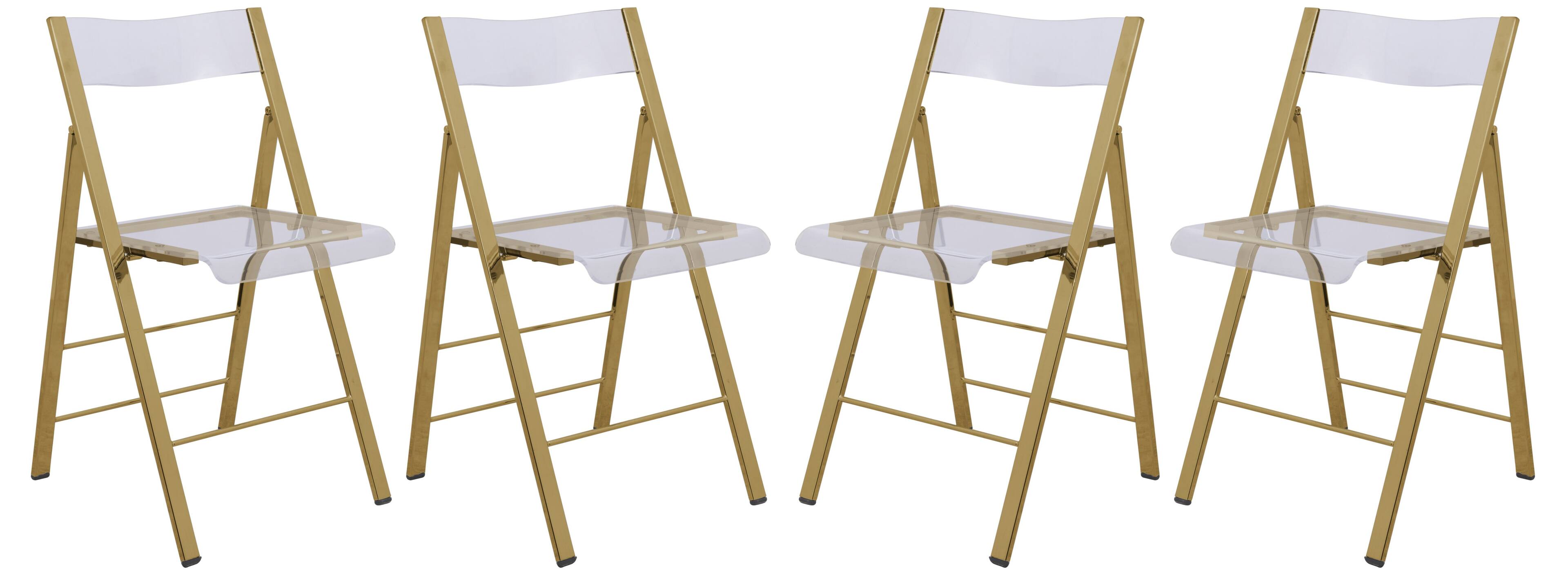 Front. LeisureMod - Menno Foldable Clear Acrylic Dining Chair with Stainless Steel Frame & Floor Protectors - Set of 4.