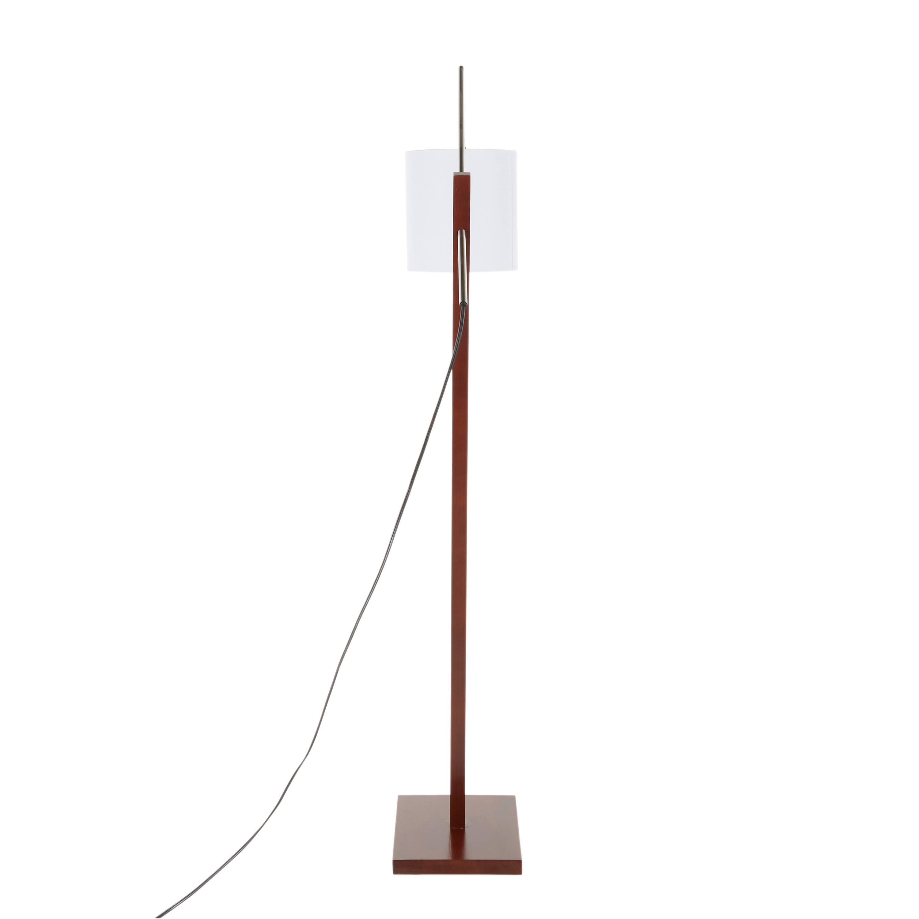 Alt View 1. Loheer - Loheer Contemporary Floor Lamp Walnut Wood White Fabric Shade Tall Standing Light for Living Room Bedroom 60in - Walnut.