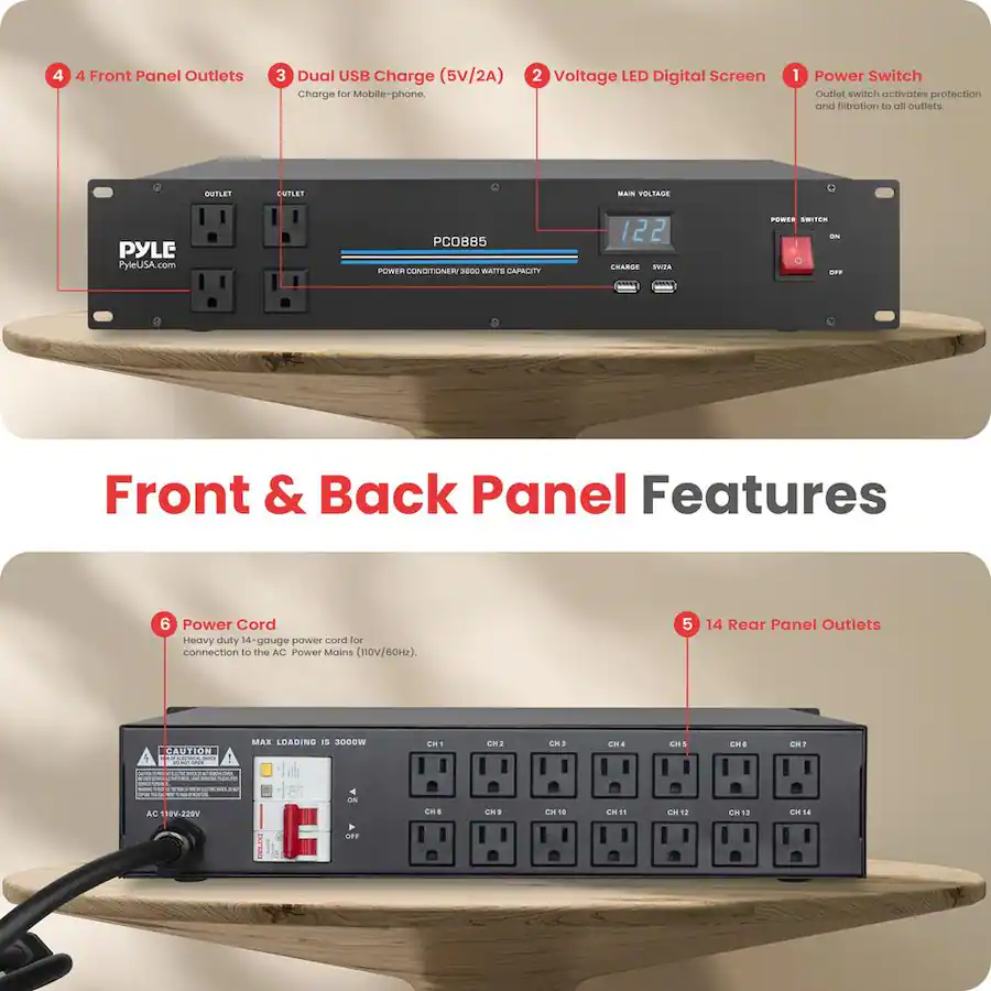 Pyle Power Rack Pyle PylePro PDU Power Strip Surge Protector 3600 Watt 15 Amp 20 Outlet ...