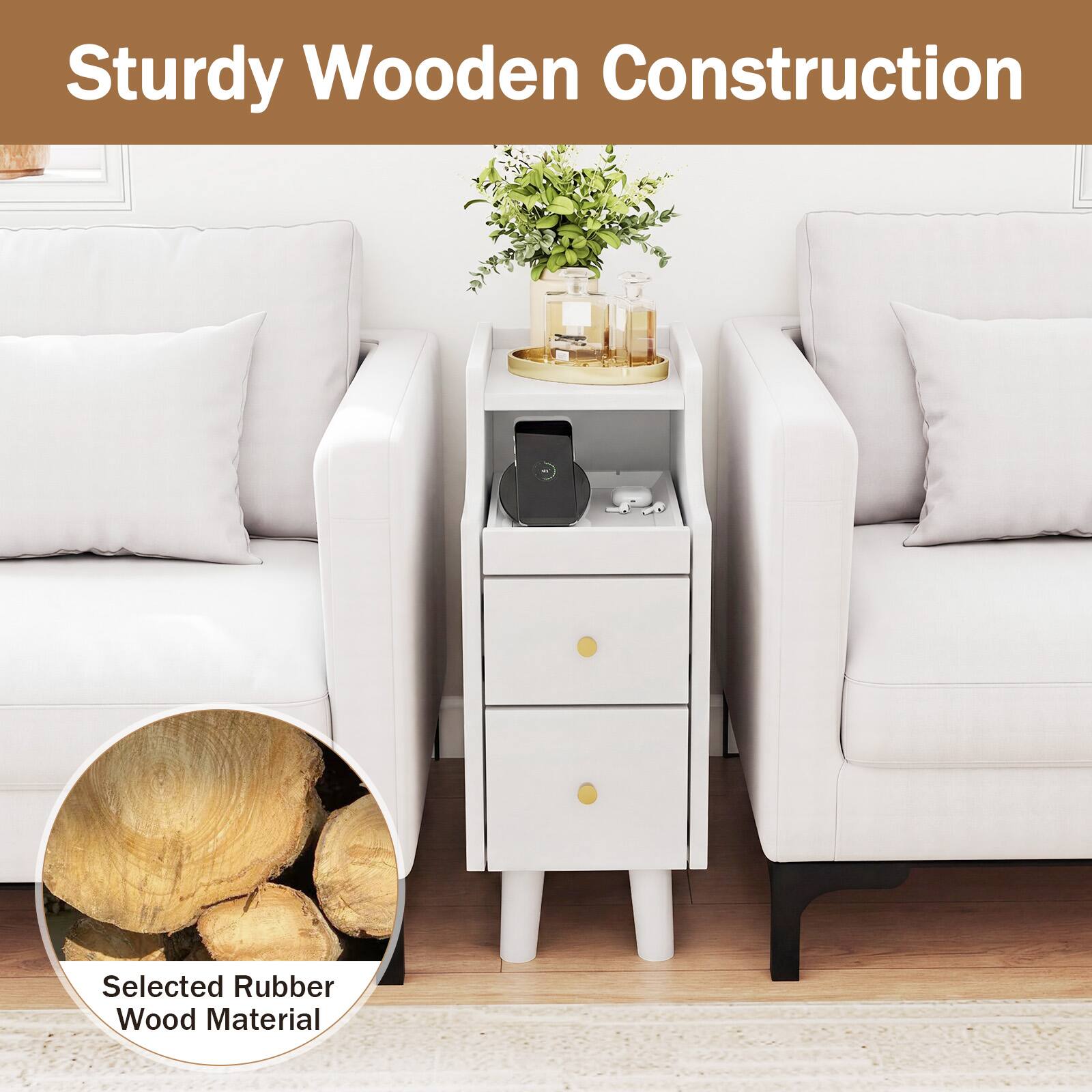 Sturdy Wooden Construction  
Selected Rubber Wood Material