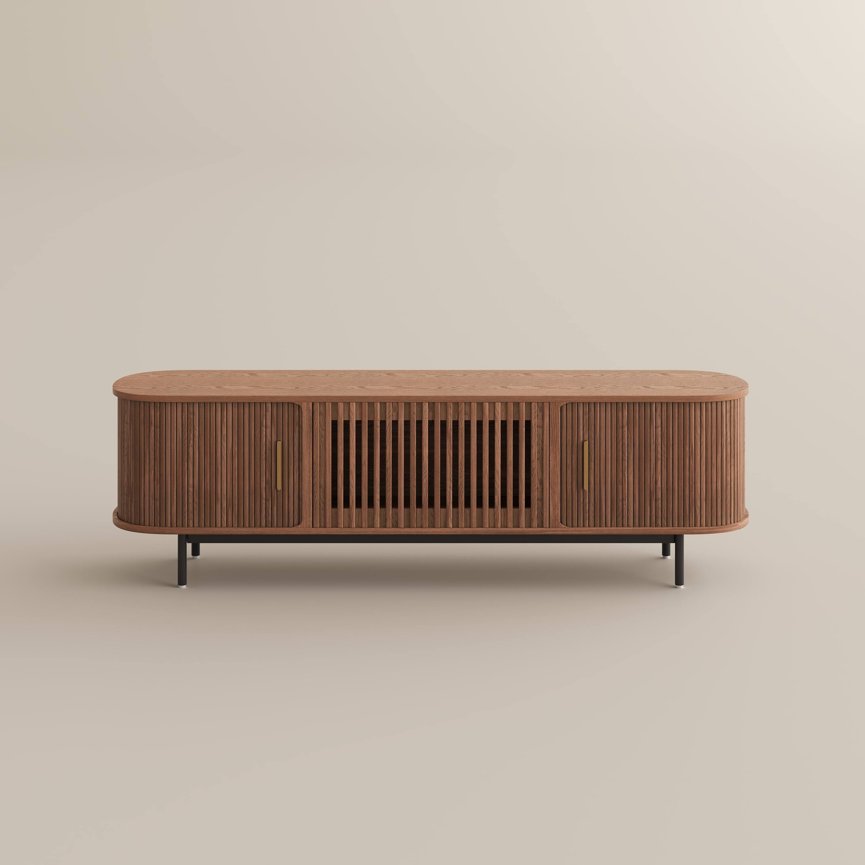 Alt View 7. POVISON - 71"Mid-Century Modern Tambour Door TV Stand - Walnut.